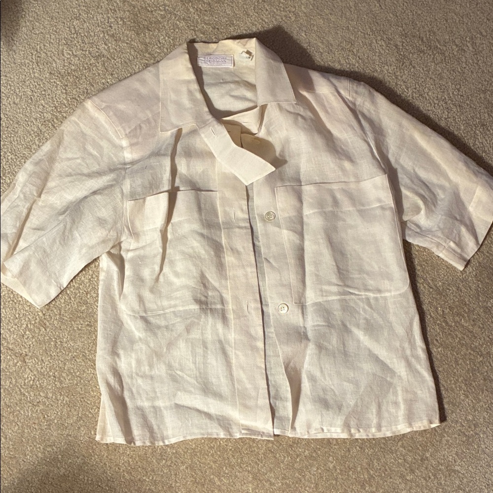 Bergdorf Goodman white Short Sleeve Button-Up Shirt